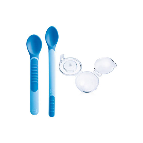 MAM Ложки для кормления Feeding Spoons & Cover с защитным футляром 6+, голубые, 2 штуки (MAM, Столовые приборы)