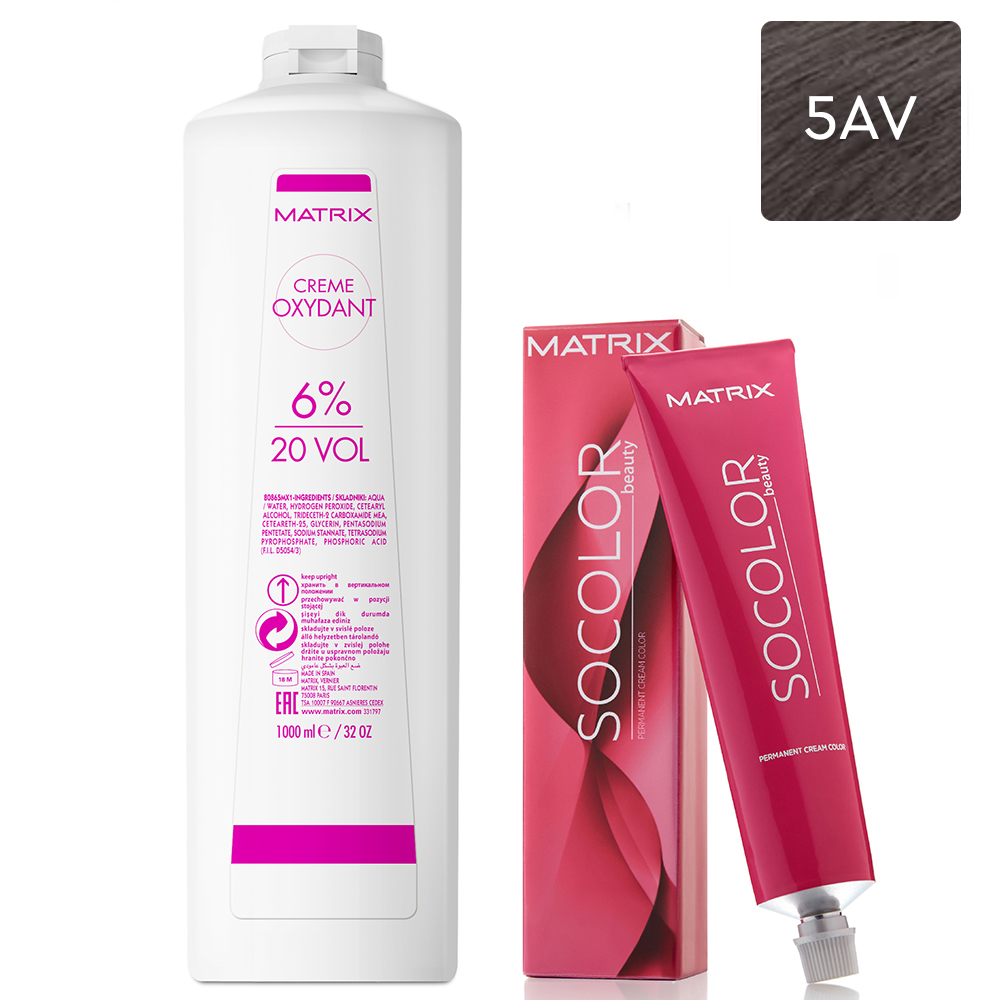 Matrix Набор Перманентный краситель Socolor beauty 5AV, 90 мл + Крем-оксидант 6% (20 Vol.), 1000 мл (Matrix, Окрашивание)
Matrix Набор Перманентный краситель Socolor beauty 5AV, 90 мл + Крем-оксидант 6% (20 Vol.), 1000 мл (Matrix, Окрашивание)