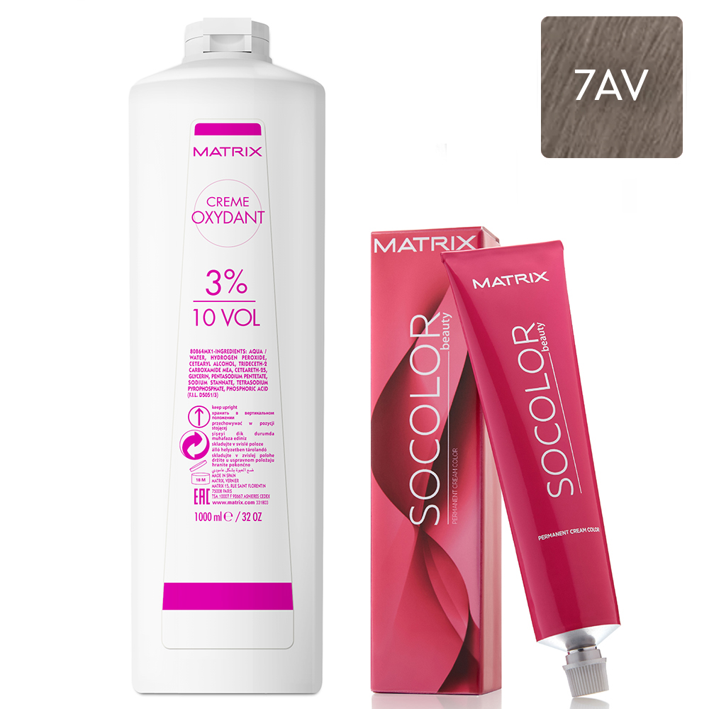 Matrix Набор Перманентный краситель Socolor beauty 7AV, 90 мл + Крем-оксидант 3% (10 Vol.), 1000 мл (Matrix, Окрашивание)
Matrix Набор Перманентный краситель Socolor beauty 7AV, 90 мл + Крем-оксидант 3% (10 Vol.), 1000 мл (Matrix, Окрашивание)