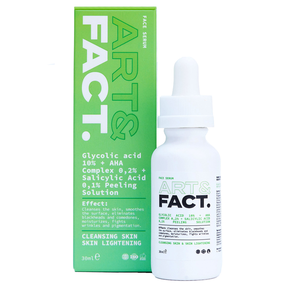 Art&Fact Сыворотка-эксфолиант для лица Glycolic Acid 10% + AHA Complex 0,2% + Salicyl Acid 0,1%, 30 мл (Art&Fact, Отшелушивание), Отшелушивание
Art&Fact Сыворотка-эксфолиант для лица Glycolic Acid 10% + AHA Complex 0,2% + Salicyl Acid 0,1%, 30 мл (Art&Fact, Отшелушивание), Отшелушивание
