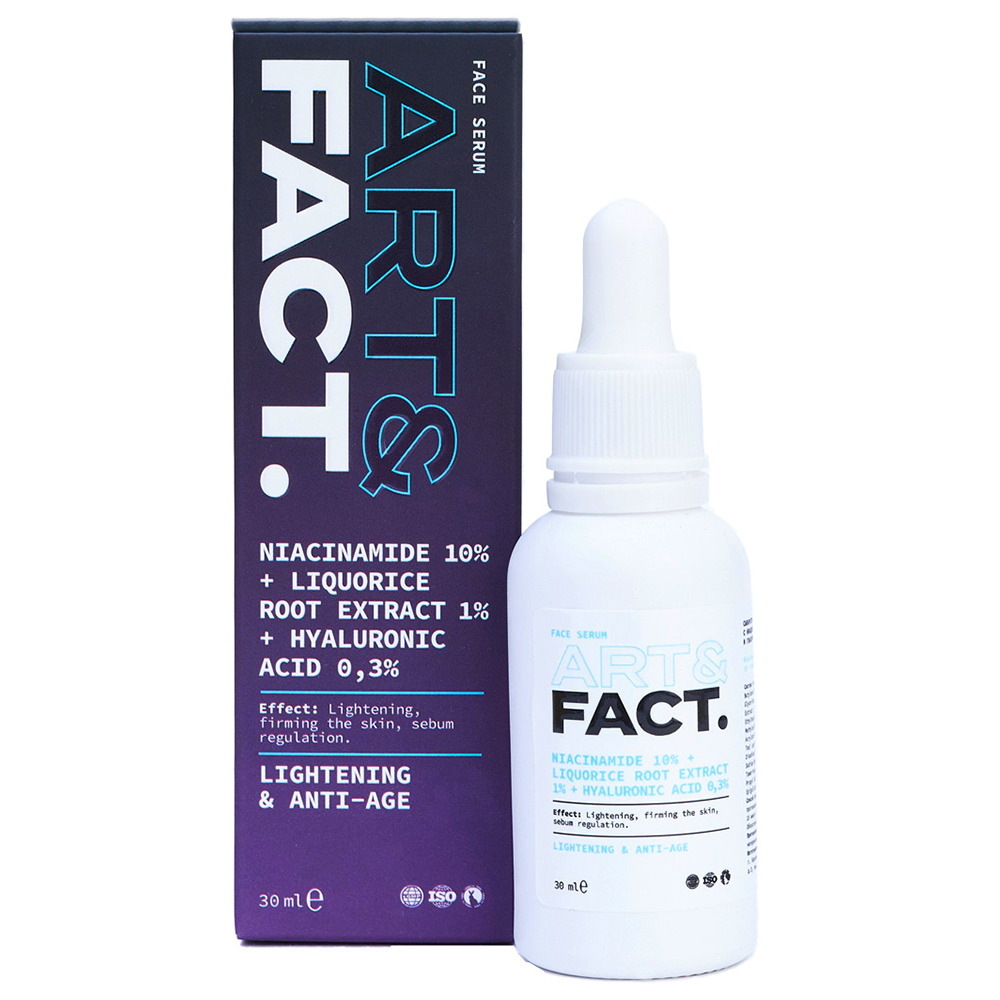 Art&Fact Себорегулирующая сыворотка для лица Niacinamide 10% + Liquorice Root Extract 1%, 30 мл (Art&Fact, Анти-акне), Анти-акне
Art&Fact Себорегулирующая сыворотка для лица Niacinamide 10% + Liquorice Root Extract 1%, 30 мл (Art&Fact, Анти-акне), Анти-акне