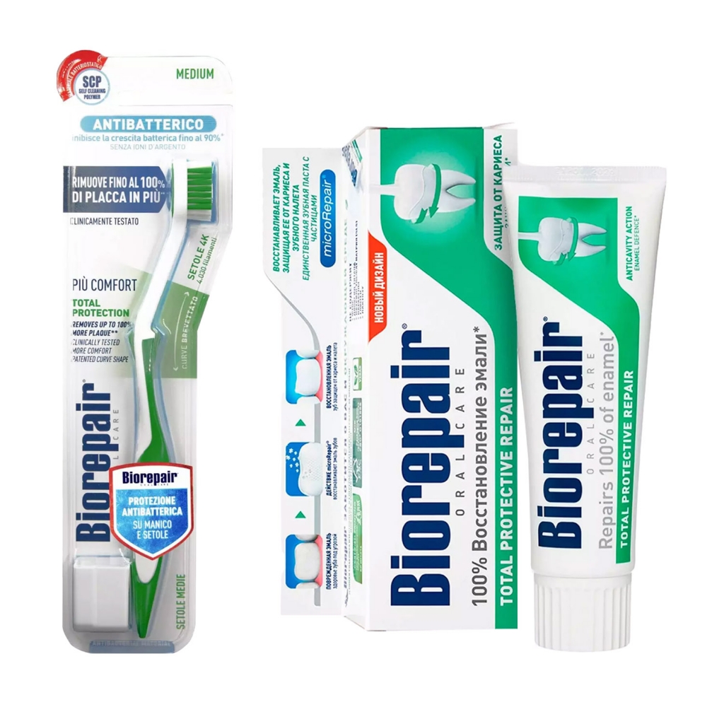 Biorepair Набор для комплексной защиты (зубная паста 75 мл + зубная щетка) (Biorepair, Ежедневная забота)
Biorepair Набор для комплексной защиты (зубная паста 75 мл + зубная щетка) (Biorepair, Ежедневная забота)