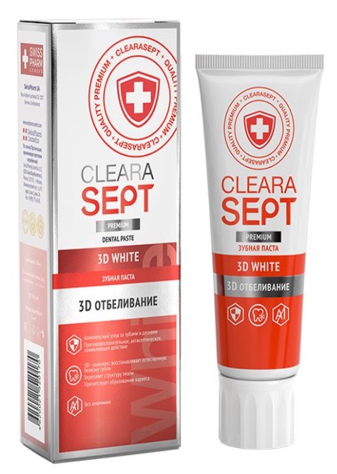 Clearasept Зубная паста 3D White "3D Отбеливание», 75 мл (Clearasept, Дентальная косметика)
Clearasept Зубная паста 3D White "3D Отбеливание», 75 мл (Clearasept, Дентальная косметика)