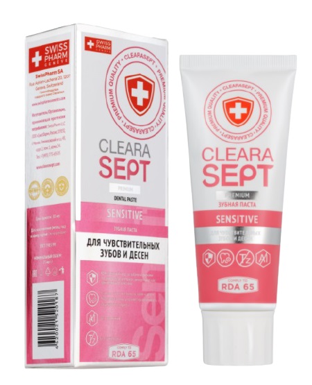 Clearasept Зубная паста, Sensitive «Для чувствительных зубов и десен», 75 мл (Clearasept, Дентальная косметика)
Clearasept Зубная паста, Sensitive «Для чувствительных зубов и десен», 75 мл (Clearasept, Дентальная косметика)