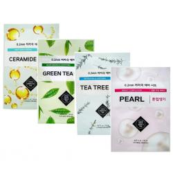 Набор тканевых масок (керамиды +  зеленый чай + чайное дерево + жемчуг, 4х20 мл)