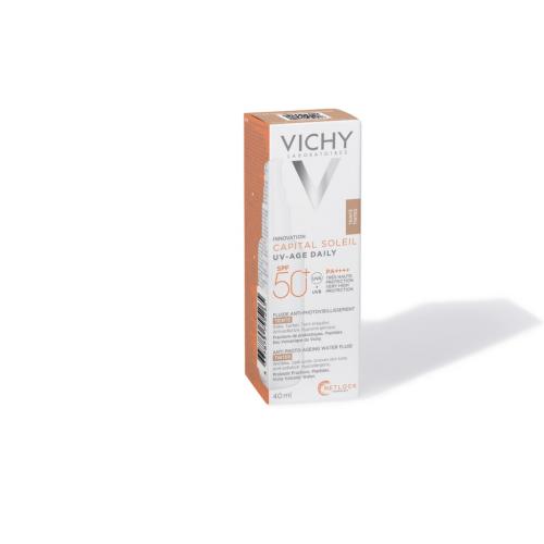Виши Невесомый солнцезащитный флюид для лица против признаков фотостарения UV-Age Daily SPF 50+, тонирующий, 40 мл (Vichy, Capital Soleil), фото-3