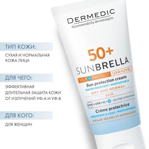 Дермедик Солнцезащитный крем для сухой и нормальной кожи SPF 50+, 50 г (Dermedic, Sunbrella), фото-2