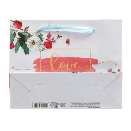 Пакет подарочный «Любовь дарит тебе счастье» 22 × 17,5 × 8 см (Подарочная упаковка, Пакеты), фото-3