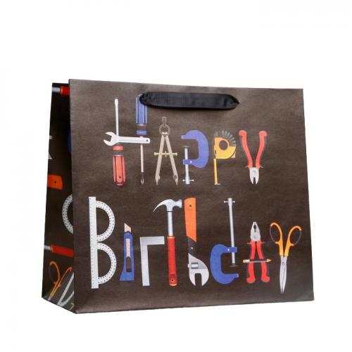 Пакет крафтовый горизонтальный Happy birthday 27 × 23 × 11.5 см (Подарочная упаковка, Пакеты)