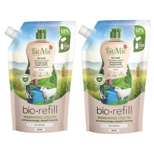 БиоМио Экологичное средство без запаха для мытья посуды (сменный блок), 2 х 500 мл Refill (BioMio, Посуда)
