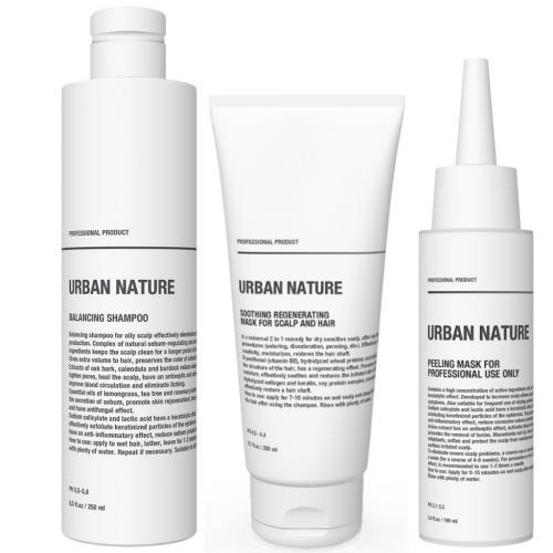 Урбан Натур Набор балансирующий для жирной кожи головы N3 (шампунь 250 мл + маска пилинг 100 мл + маска 200 мл) (Urban Nature, Детокс)