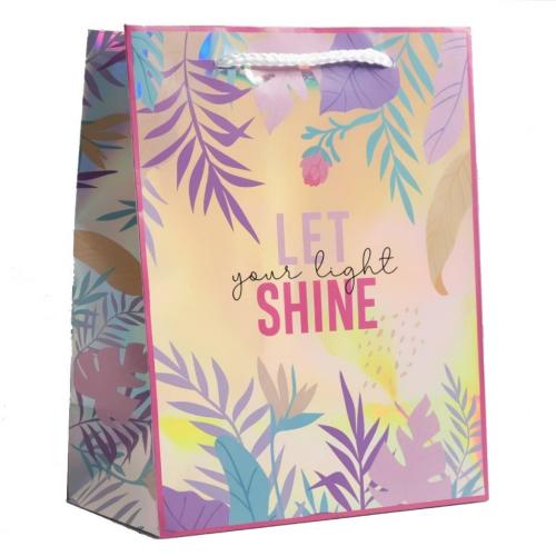 Пакет подарочный голографический  Let Your Light Shine, 18 × 23 × 10 см (Подарочная упаковка, Пакеты)