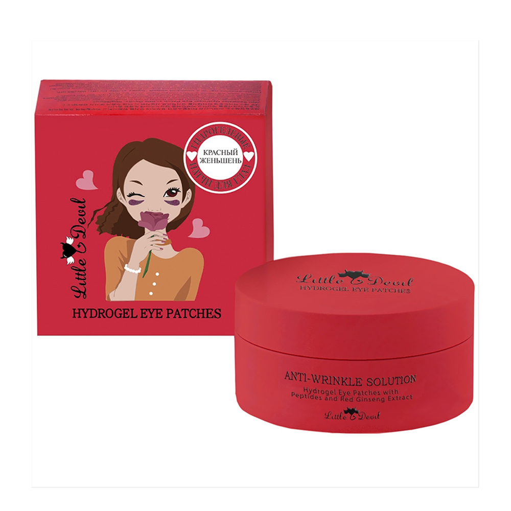 Гидрогелевые патчи c пептидами и экстрактом красного женьшеня  Hydrogel Eye Patches with Peptides & Red Ginseng Extract, 60 шт. (Little Devil)