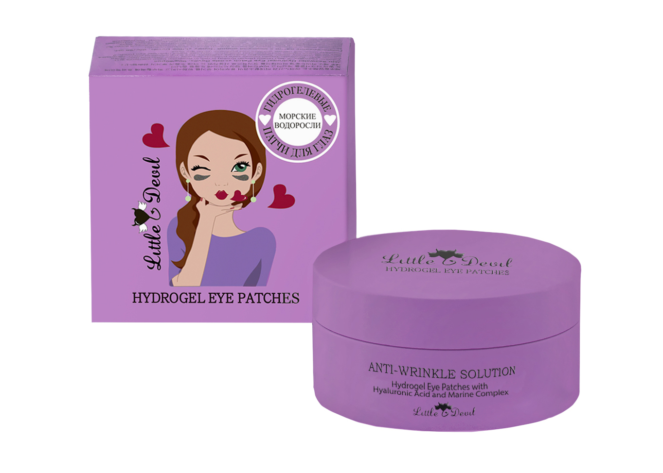 Гидрогелевые патчи с гиалуроновой кислотой и морскими водорослями Hydrogel Eye Patches with Hyaluronic Acid & Marine Complex, 60 шт. (Little Devil)