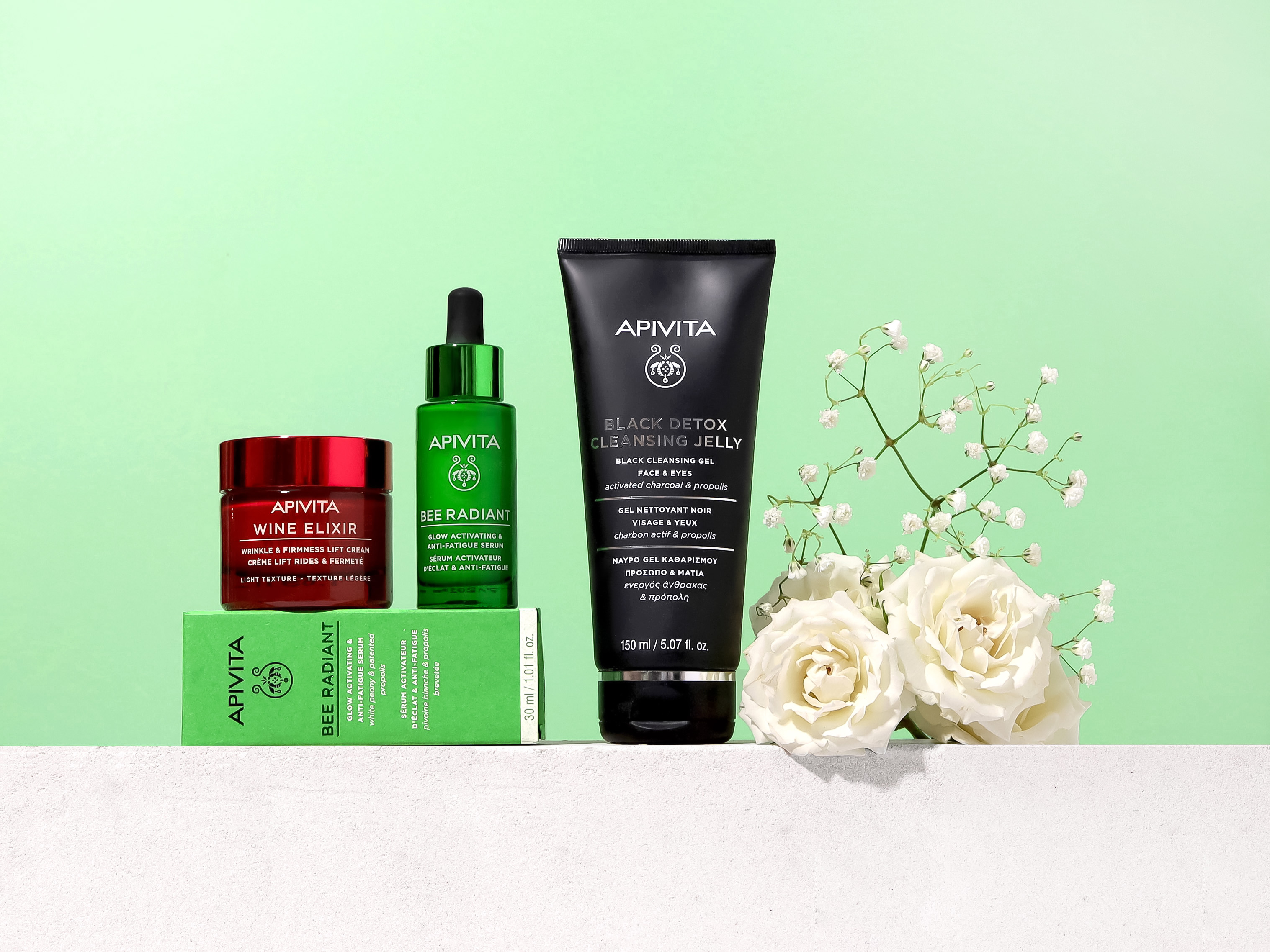 Apivita купить Bee Radiant сыворотка активатор сияния, Wine Elixir Крем-лифтинг для лица, гель для лица и глаз отзывы