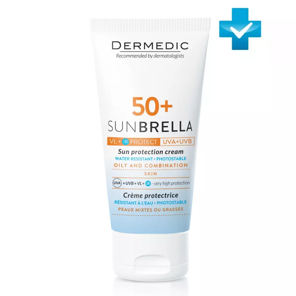 Дермедик Солнцезащитный крем SPF 50+ для жирной и комбинированной кожи, 50 мл