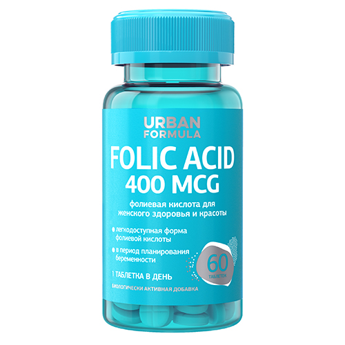 Urban Formula Фолат для репродуктивного здоровья и женской красоты 400 мкг, 60 таблеток