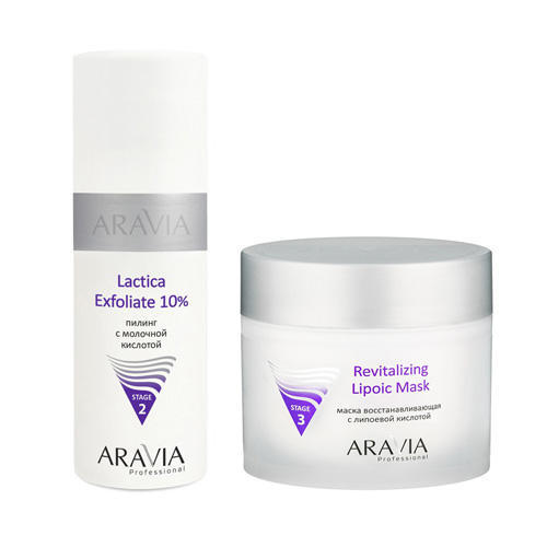 Набор: Пилинг с молочной кислотой Lactica Exfoliate, 150 мл + Маска восстанавливающая с липоевой кислотой Revitalizing Lipoic Mask, 300 мл (Aravia professional)