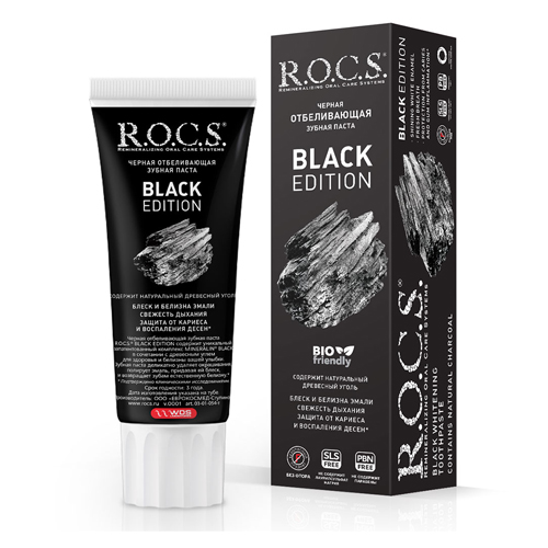 

R.O.C.S Зубная паста Black Edition Черная отбеливающая, 74 гр (R.O.C.S, Зубные пасты Adults), Зубные пасты Adults