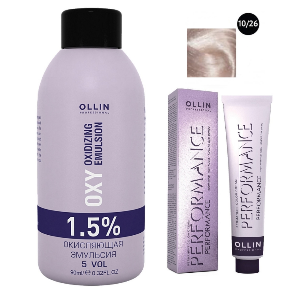 Купить Ollin Professional Набор Перманентная крем-краска для волос Ollin Color оттенок 10/26 светлый блондин розовый 60 мл + Окисляющая эмульсия Oxy 1, 5% 90 мл (Ollin Professional, Окрашивание волос)