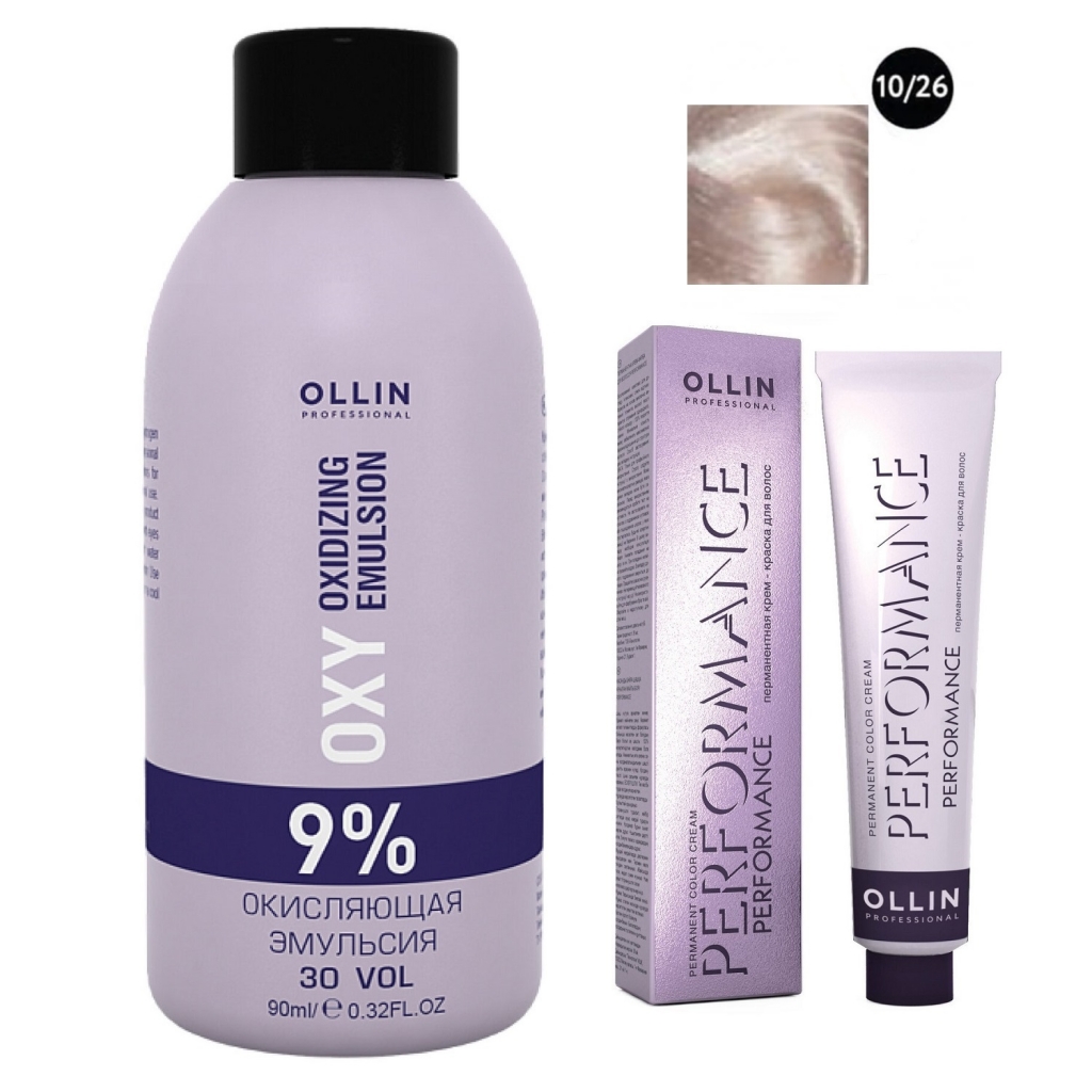 Купить Ollin Professional Набор Перманентная крем-краска для волос Ollin Color оттенок 10/26 светлый блондин розовый 60 мл + Окисляющая эмульсия Oxy 9% 90 мл (Ollin Professional, Окрашивание волос)