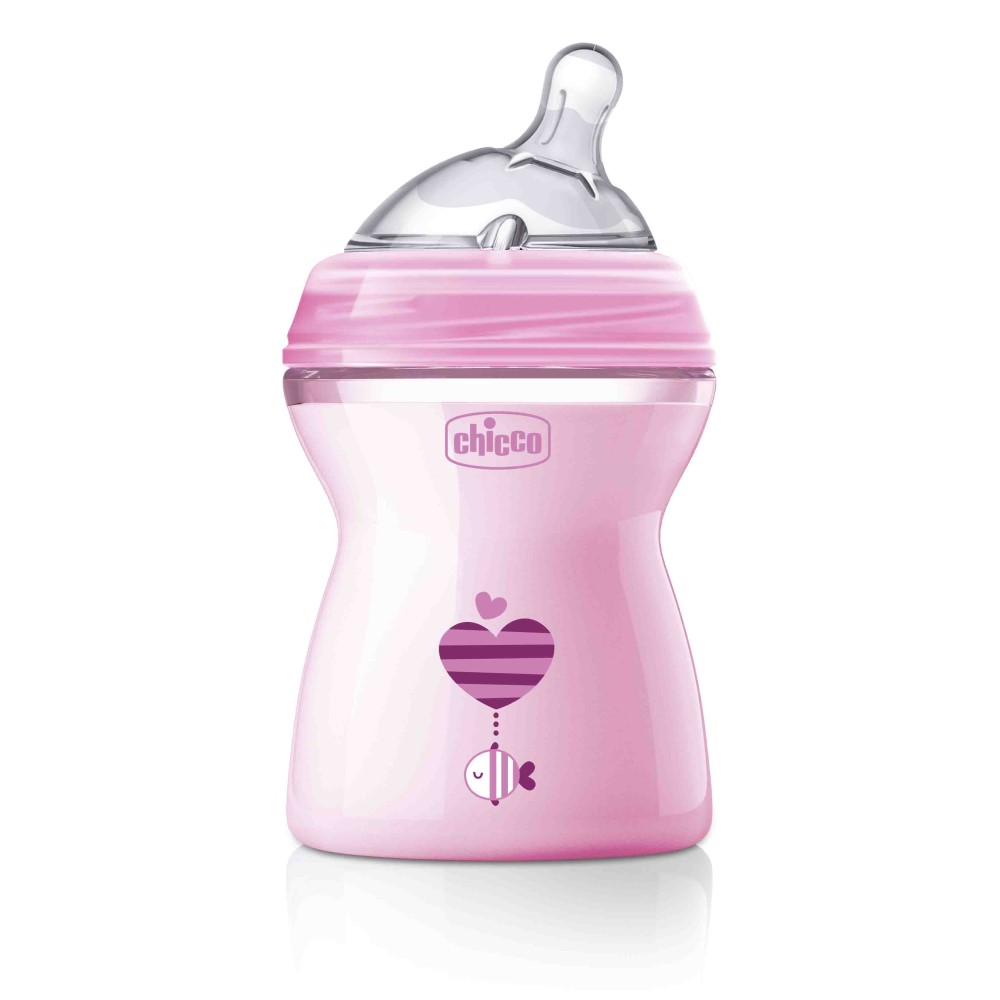 Chicco Бутылочка с силиконовой соской с наклоном и флексорами розовая 250 мл, от 2 месяцев, 1 шт. (Chicco, Natural Feeling)