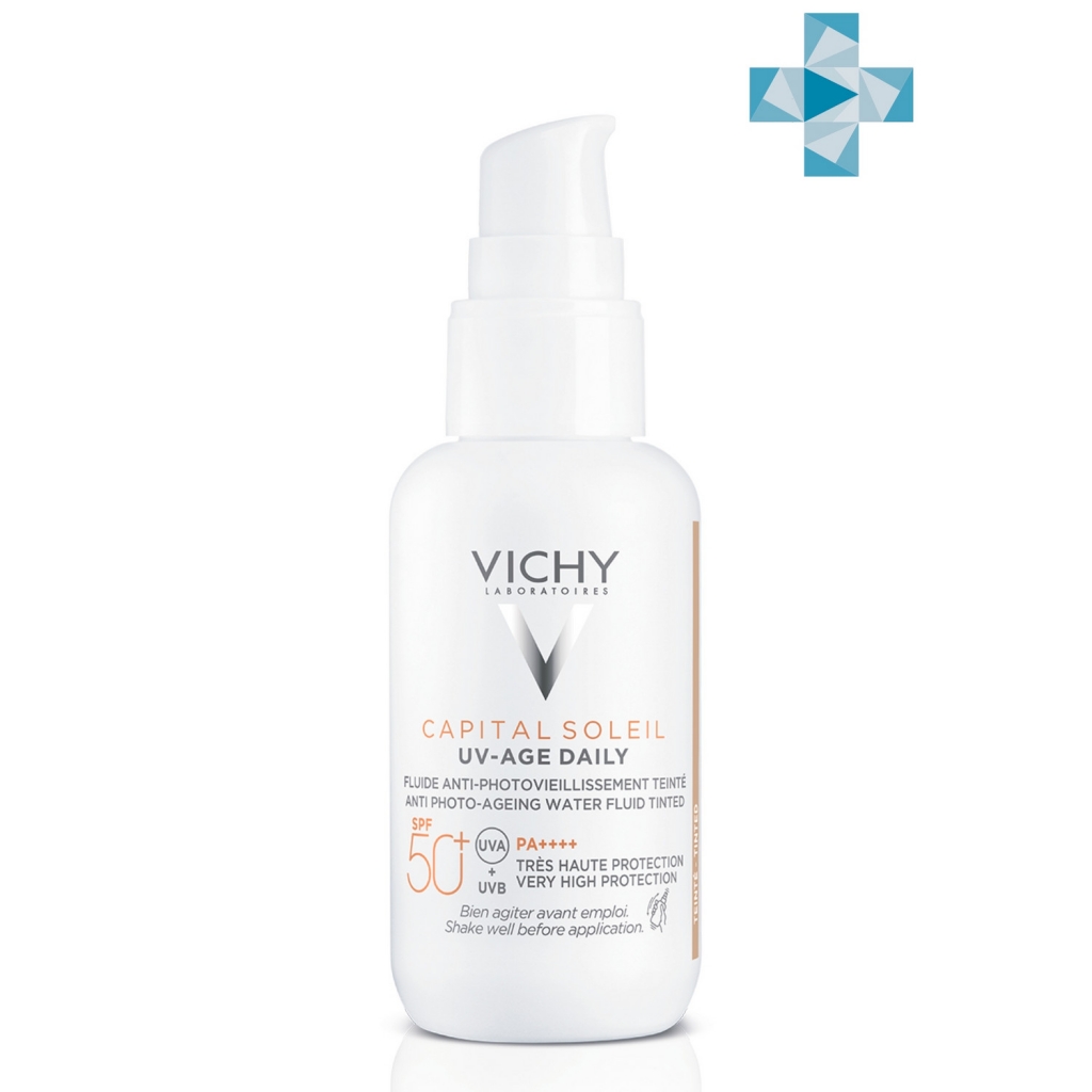 Vichy Невесомый солнцезащитный флюид для лица против признаков фотостарения UV-Age Daily SPF 50+, тонирующий, 40 мл (Vichy, Capital Ideal Soleil)