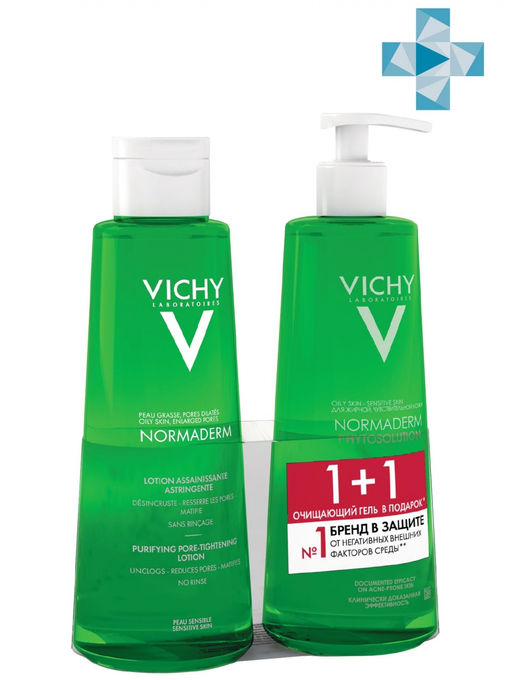 

Vichy Набор: Cужающий поры очищающий лосьон 200 мл + Oчищающий гель для умывания, 200 мл (Vichy, Normaderm)