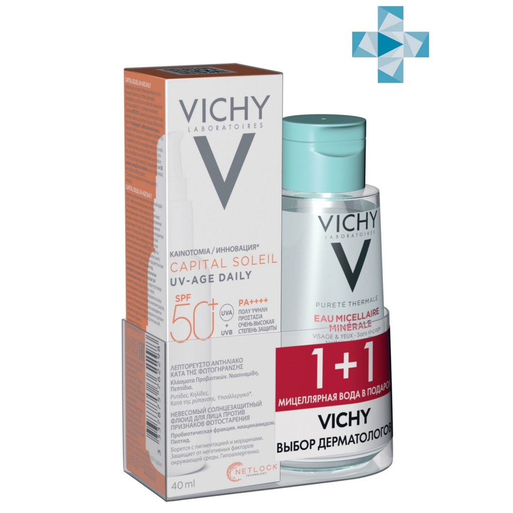 Vichy Набор (солнцезащитный флюид UV-Age Daily SPF 50+, 40 мл + мицеллярная вода, 100 мл) (Vichy, Capital Ideal Soleil)