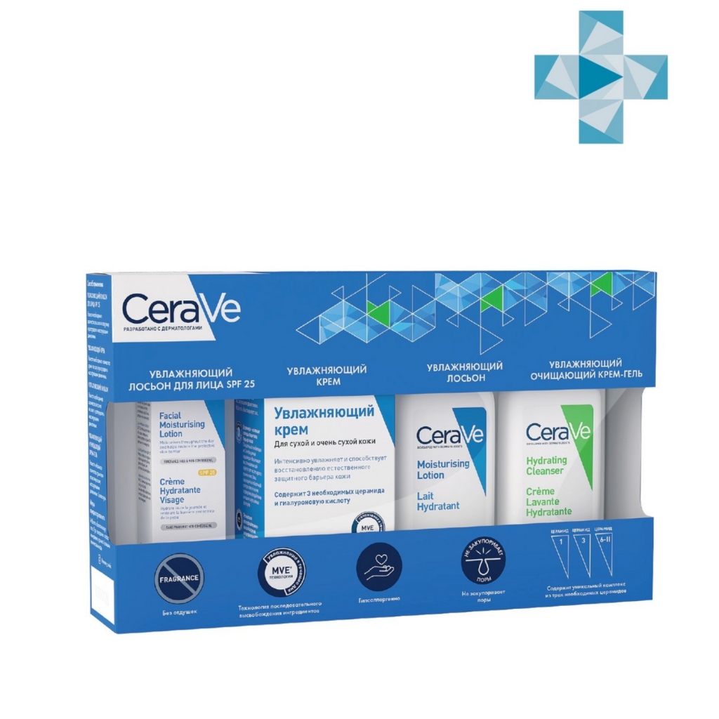 

CeraVe Набор (увлажняющий крем 50 мл + крем-гель очищающий 20 мл + увлажняющий лосьон 20 мл + увлажняющий лосьон для лица SPF25, 3 мл) (CeraVe, Увлажнение кожи)