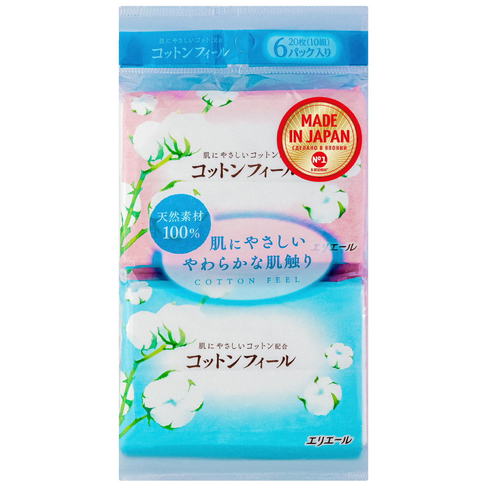 

Elleair Платочки бумажные Cotton Feel, 6*10 шт (Elleair, )