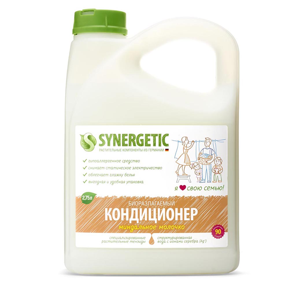 Synergetic Кондиционер для белья Миндальное молочко, 2750 мл (Synergetic, Стирка)