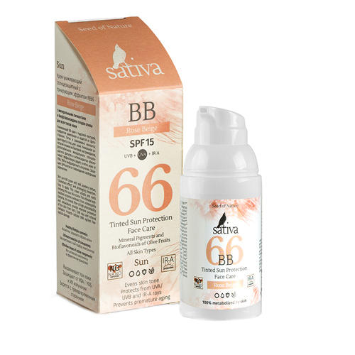 

Sativa Крем солнцезащитный с тонирующим эффектом "№ 66 Rose Beige SPF 30" 30 мл (Sativa, Sun)