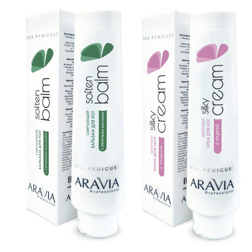 Aravia Professional Набор: Смягчающий бальзам для ног с эфирными маслами Soft Balm, 100 мл + Шёлковый крем для ног с пудрой Silky Cream, 100 мл (Aravia Professional)