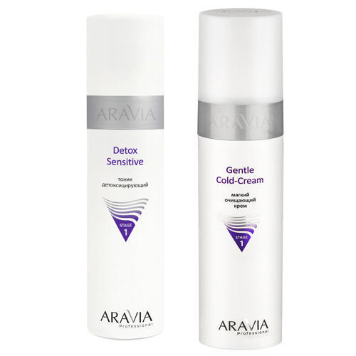 Aravia Professional Набор: Мягкий очищающий крем Gentle Cold-Cream, 250 мл + Тоник детоксицирующий Detox Sensitive, 250 мл (Aravia Professional)