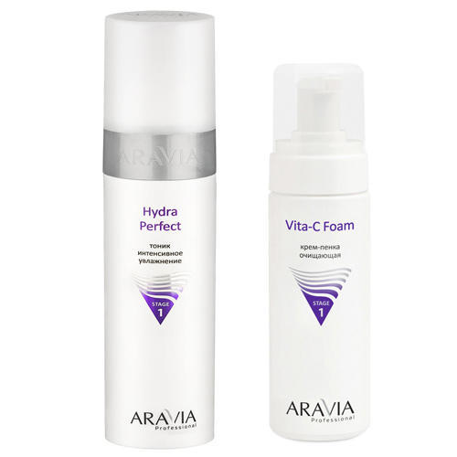 Aravia Professional Набор: Тоник интенсивное увлажнение Hydra Perfect, 250 мл + Крем-пенка очищающая Vita-C Foam, 160 мл (Aravia Professional)