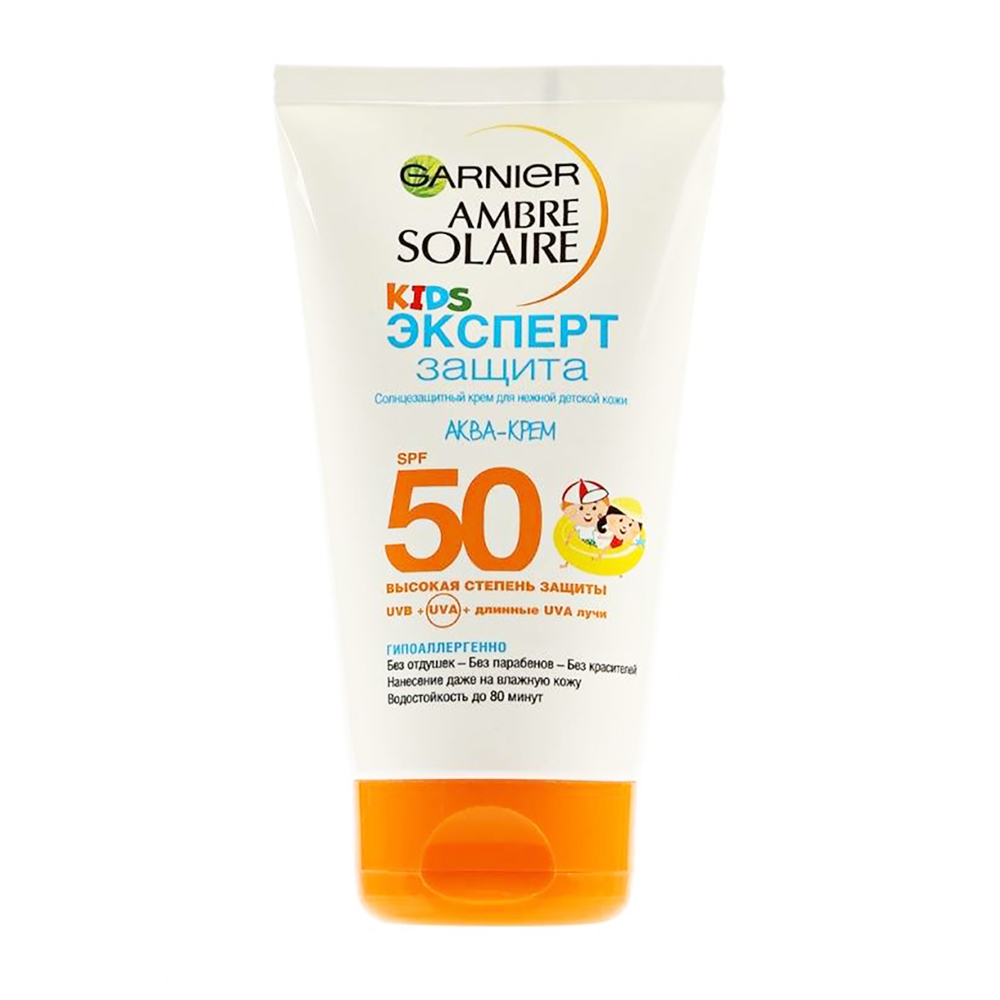 Garnier Детский водостойкий солнцезащитный Аква-Крем Эксперт защита SPF50, 150 мл (Garnier, Ambre Solaire)