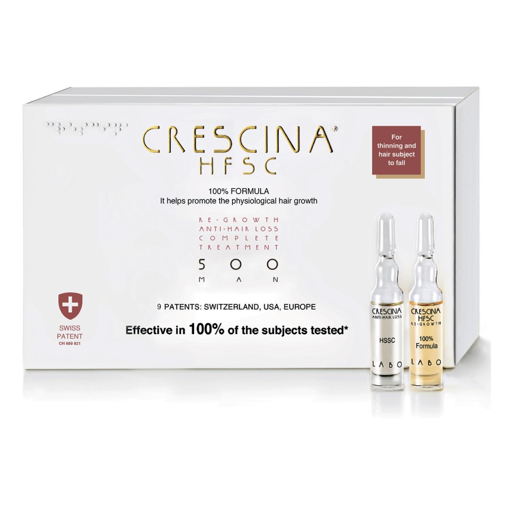 Crescina Комплекс для мужчин 500: Лосьон для стимулирования роста волос для мужчин + Лосьон против выпадения волос, 20*3,5 мл (Crescina, Crescina 500)