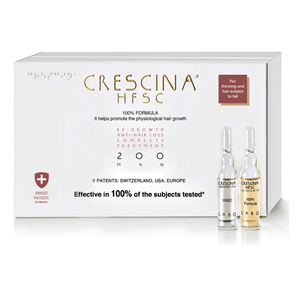Crescina Комплекс для мужчин 200: Лосьон для стимулирования роста волос + Лосьон против выпадения волос, 40*3,5 мл (Crescina, Crescina 200)
