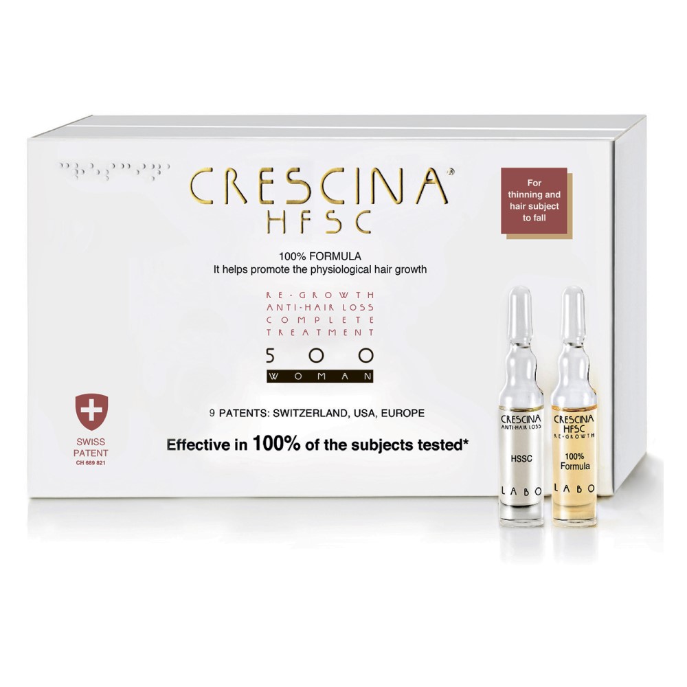 Crescina Комплекс 500 для женщин: Лосьон для стимулирования роста волос + Лосьон против выпадения волос, 40*3,5 мл (Crescina, Crescina 500)
