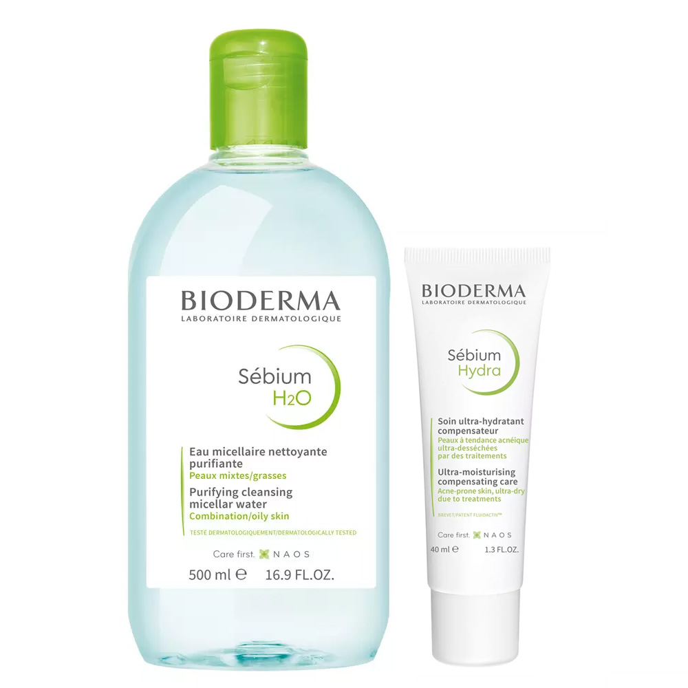 Bioderma Набор Sebium (Очищающая мицеллярная вода Себиум H2O, 500 мл + Крем Себиум Гидра, 40 мл) (Bioderma, Sebium)