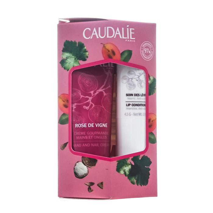 Caudalie Подарочный набор Идеальный дуэт Rose de Vigne (Крем для рук и ногтей, 30 мл + Гигиеническая помада, 4,5 гр), 1 шт. (Caudalie, Soin corps)