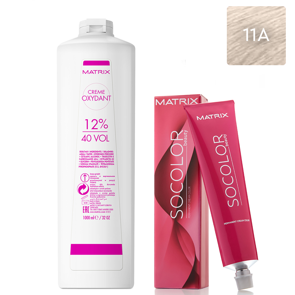 

Matrix Набор Перманентный краситель Socolor beauty 11A, 90 мл + Крем-оксидант 12% (40 Vol.), 1000 мл (Matrix, Окрашивание)
