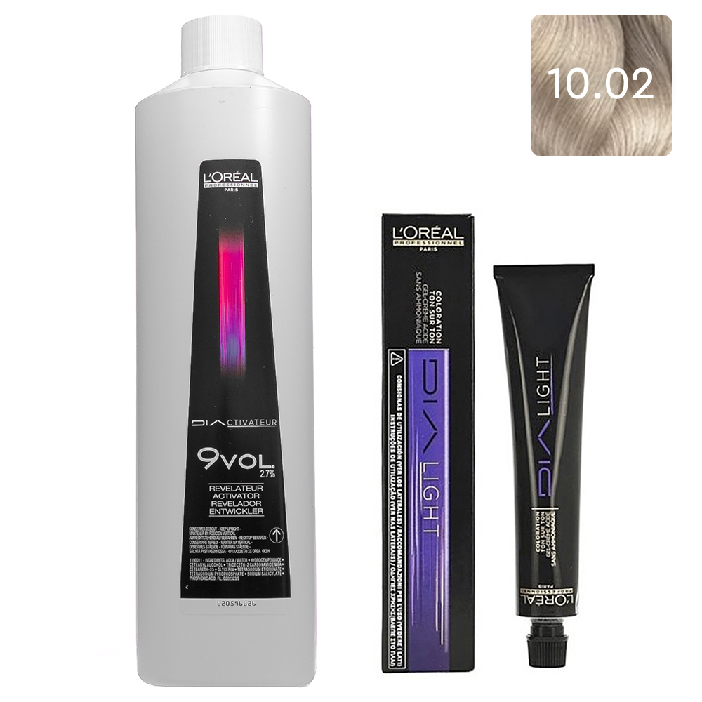 

L'Oreal Professionnel Набор Краситель без аммиака Dia Light 10.02, 50 мл + Оксидент 2,7% (9 vol.), 1000 мл (L'Oreal Professionnel, Окрашивание)