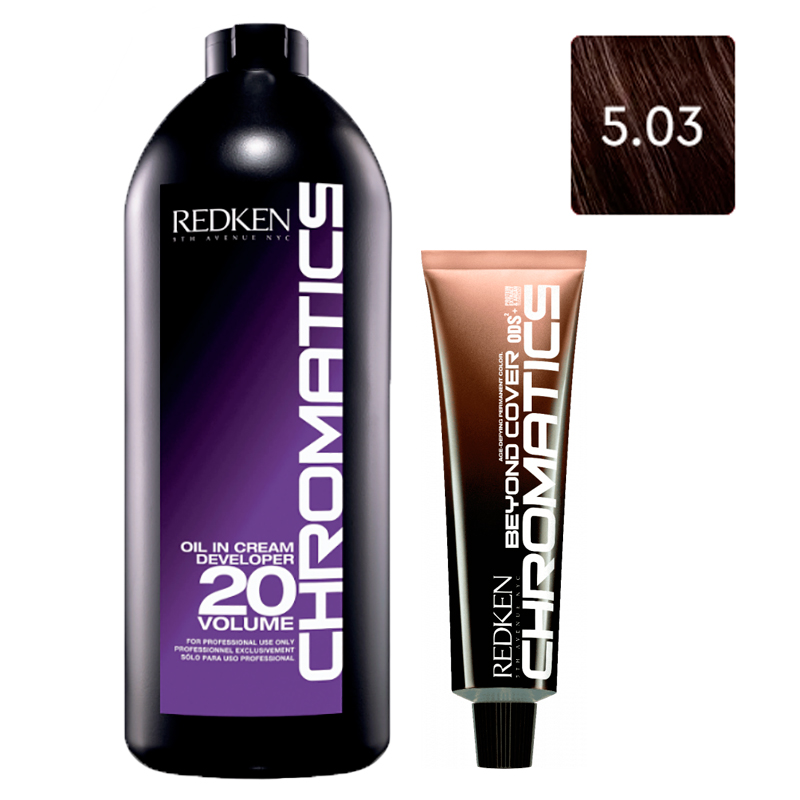 

Redken Набор Перманентный краситель Chromatics Beyond Cover в оттенке 5,03, 60 мл + Проявитель крем-масло Chromatics 20 Vol [6%], 1000 мл (Redken, Окрашивание)