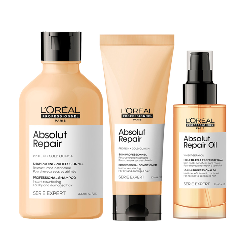 LOreal Professionnel Набор для поврежденных волос Absolut Repair (Шампунь, 300 мл + Кондиционер, 200 мл + Масло, 90 мл) (LOreal Professionnel, Уход за волосами)