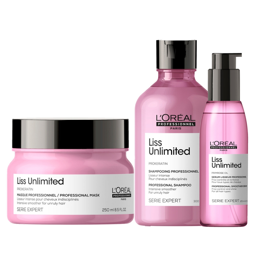 LOreal Professionnel Набор Liss Unlimited для непослушных волос (Шампунь, 300 мл + Маска, 250 мл + Сыворотка, 125 мл) (LOreal Professionnel, Уход за волосами)