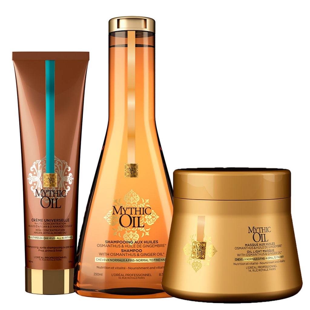 LOreal Professionnel Набор Mythic Oil для тонких волос (Шампунь, 250 мл + Маска, 200 мл + Крем, 150 мл) (LOreal Professionnel, Уход за волосами)