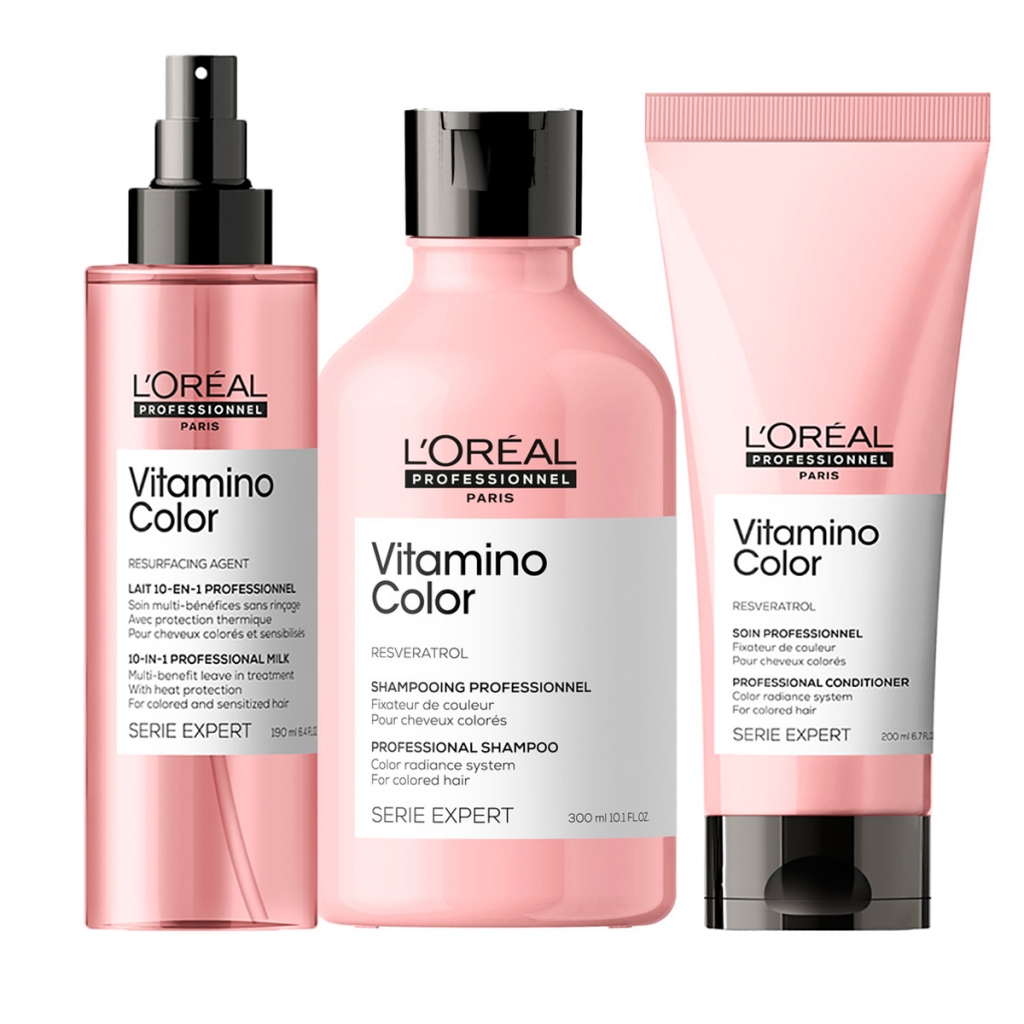 LOreal Professionnel Набор Vitamino Color для окрашенных волос (Шампунь, 300 мл + Кондиционер, 200 мл + Спрей, 190 мл) (LOreal Professionnel, Уход за волосами)