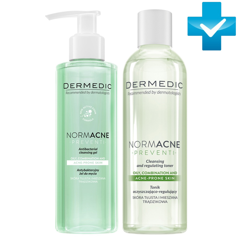 Купить Dermedic Набор Очищение жирной кожи : гель, 200 мл + тоник, 200 мл (Dermedic, Normacne)